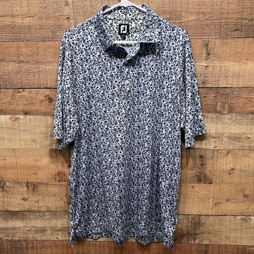 Footjoy FJ Men’s Blue Floral Golf Shirt Polo (sleeve Logo) Size XL
